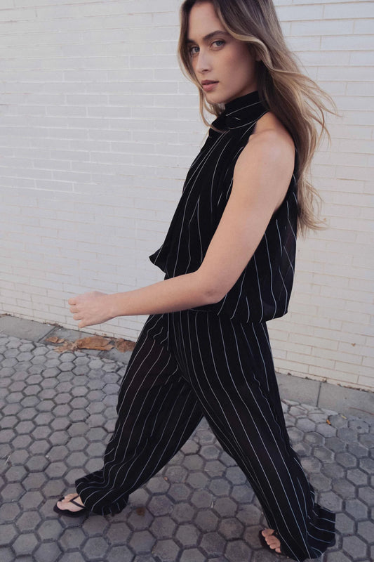 Pantalon voile rayé noir blanc Elisa