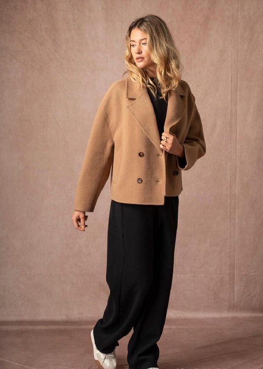 Veste croisée camel en laine