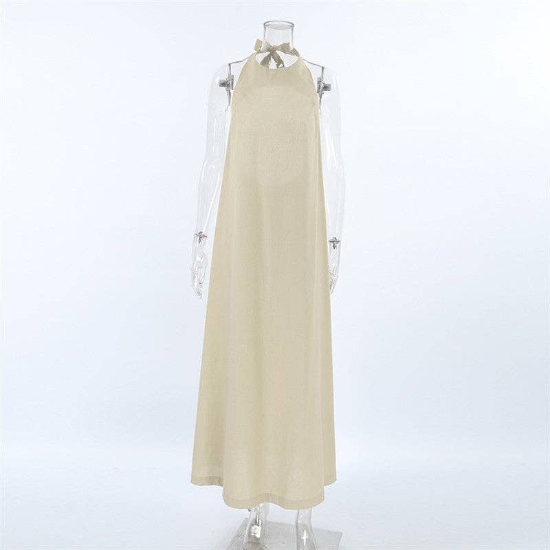 Robe maxi kaki ample à dos nu