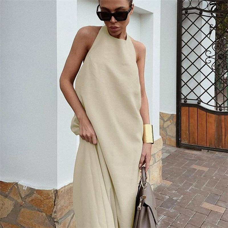 Robe maxi kaki ample à dos nu