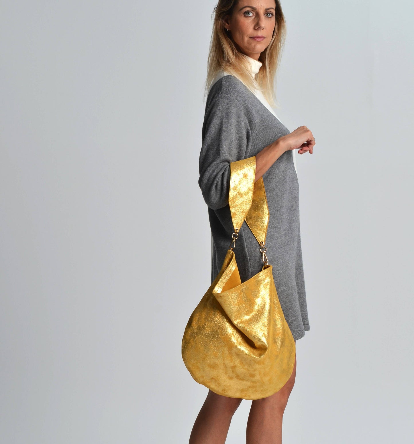 Sac en cuir pailleté Anna couleur or