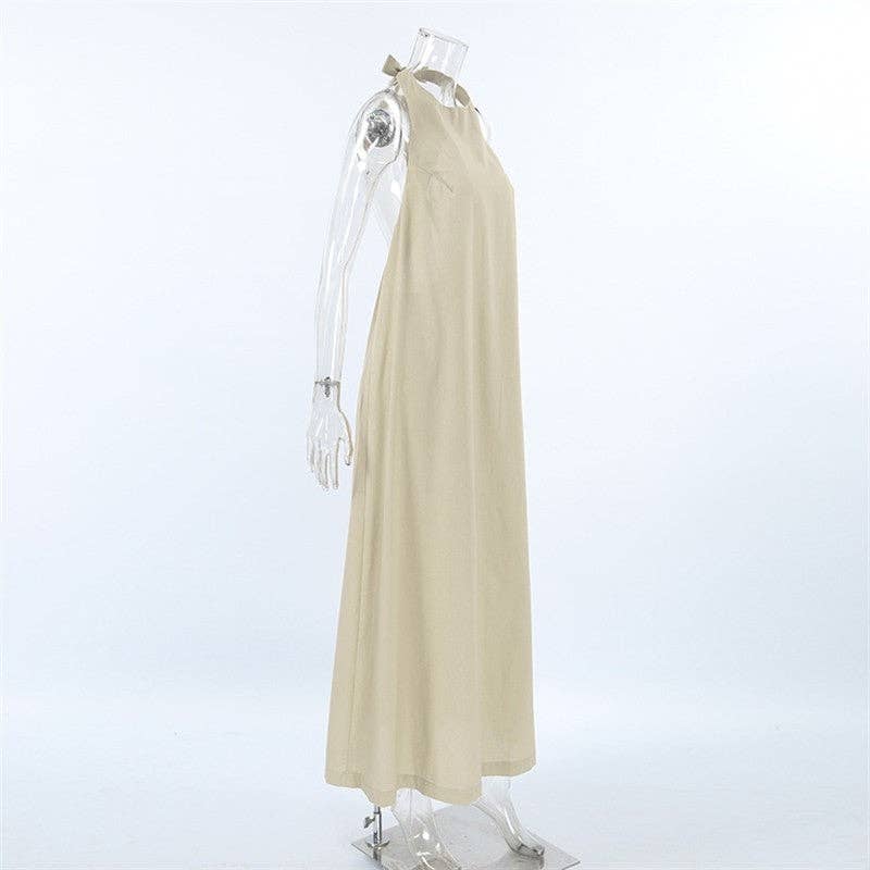 Robe maxi kaki ample à dos nu