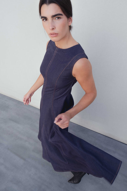 Robe ample effet jean surpiqûres (1)