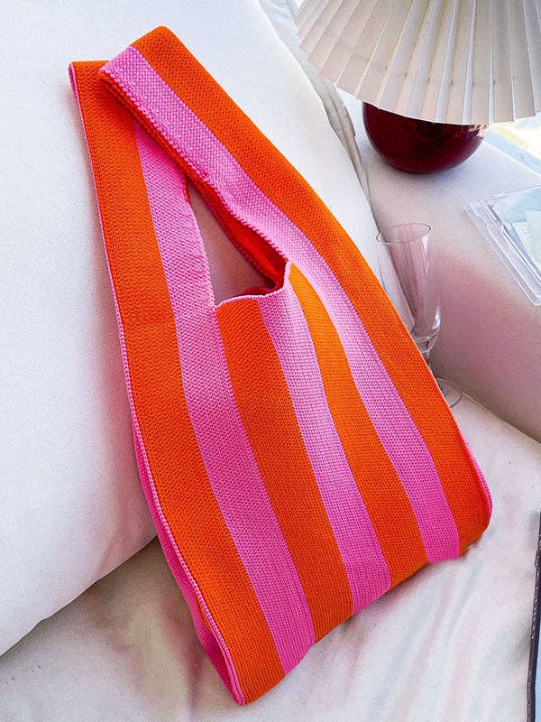 Sac tissé rayé à couleurs contrastées