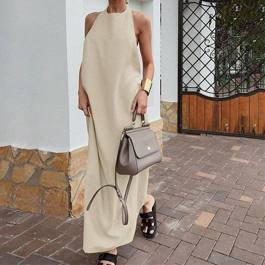 Robe maxi kaki ample à dos nu