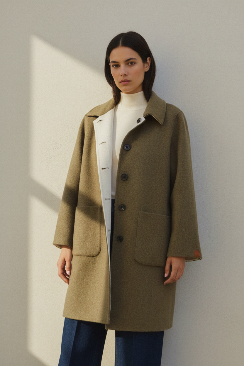 Manteau réversible 100 % laine - Style Sézane