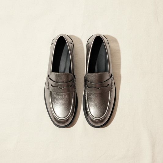Mocassins cuir argent - Posés au sol - Style Sézane